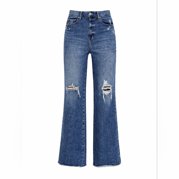 Sz 30 DAZE High Rise Distressed Wide Leg | Medium Wash | Trendy Relaxed Fit - Picture 2 of 7